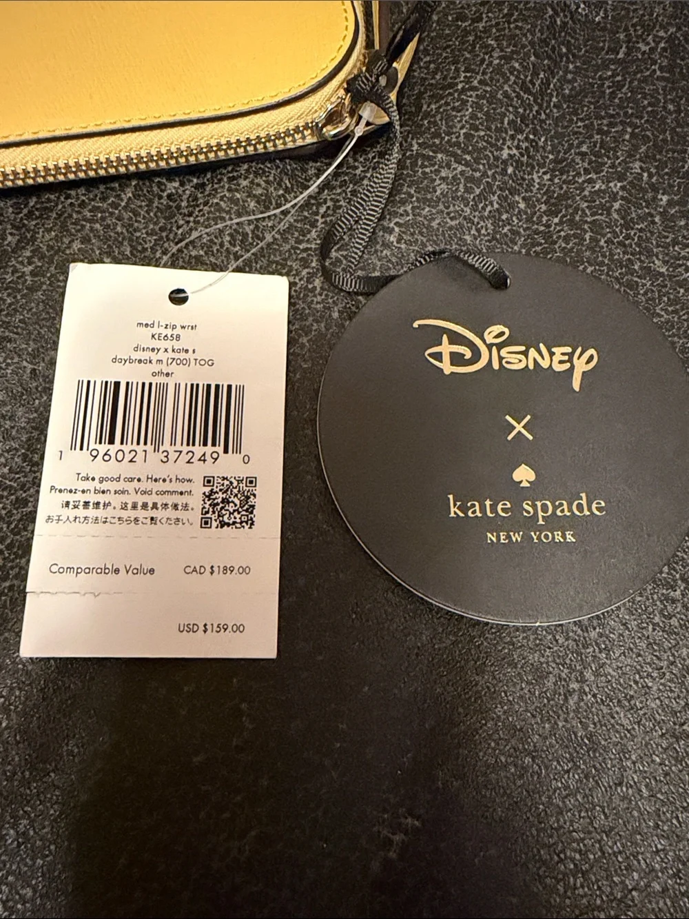 kate spade yellow Beauty and the Beast Chip & Mrs. Potts Wristlet Set